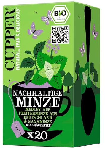 Cupper Bio-Kräutertee Nachhaltige Minze, Ohne Süßholz, 20 ungebleichte plastikfreie Teebeutel, fair gehandelt