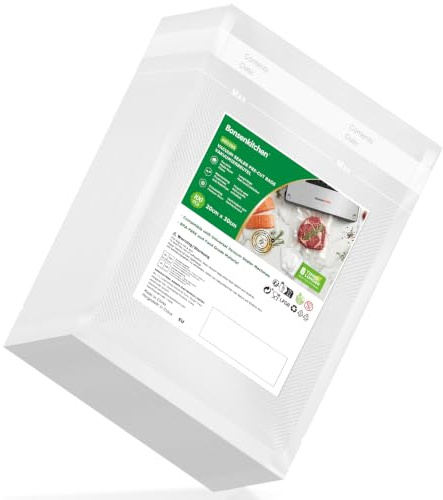 Bonsenkitchen Vakuumbeutel, 20 x 30 cm, 100 Beutel | Für alle Vakuumiergeräte, geprägte Beutel zur Lebensmittellagerung und Sous-Vide Zubereitung, BPA frei