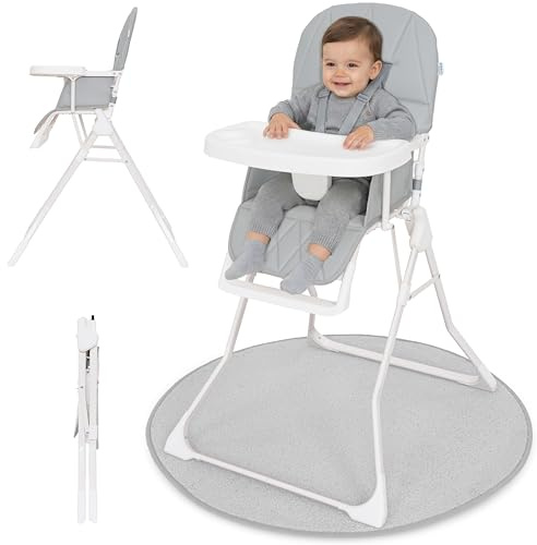 IB STYLE Baby Hochstuhl Leno - Kinderhochstuhl Klappbar & Platzsparend, Mitwachsend mit Tablett & Fußstütze, 5-Punkt-Gurt, Weiche Polsterung, Abwischbar, ab 6 Monate bis 3 Jahre (15kg), Grau