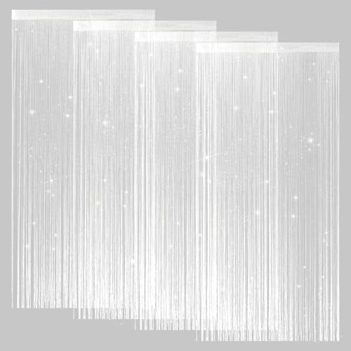 LITLANDSTAR 4 Stück Fadenvorhang Türvorhang, Glitzer Türvorhang Fensterdekoration Raumteiler Dekoration Perlenvorhang für Hochzeit Party Dekoration, 100 x 200cm (Weiß)