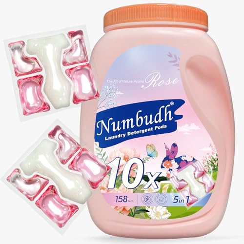 Numbudh Waschmittel Pods Rose, 158 Waschladungen, 5-in-1 Formel, 10 Tage Duft, 99,9% Sterilisation,Colorwaschmittel, Langanhaltende Frische & Geruchsentfernung Bei Kaltwäsche