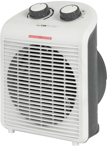 Clatronic Heizlüfter HL 3761, mobiler & kompakter Heizlüfter, 2 Heizstufen (1000/2000 W), Kaltstufe (Ventilator), stabiler Tragegriff, Grau-weiß, 263951