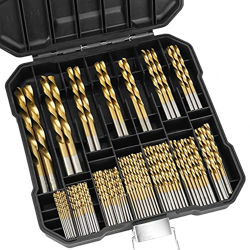Spiralbohrer-Set, 99-teilig, mit Titanbeschichtung, 4241 HSS 135° Spitze, metrische Bohrer, Größe von 1,5–10 mm, für Metallbearbeitung, Holzbearbeitung, Kunststofflochbohrungen