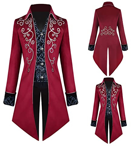 TTOKGZG Herren Steampunk Frack, Vintage viktorianischen Gothic Mantel | Mittelalter Renaissance Jacke Cosplay Halloween Kostüm