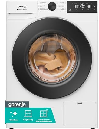 Gorenje WGAM484A Waschmaschine mit Dampffunktion /8 KG /1400 U-Min/ConnectLife /15 Programme/UltraClean/AquaStop/SteamTech/Inverter PowerDrive /30% besser als Energieeffizienzklasse A/Weiß