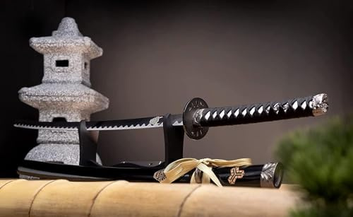 Katana Schwert Echt Set, Wakizashi, Tanto - Samurai Schwert aus Stahl - Samurai Schwerter als Anime Deko - Japanisches Sword mit ständer - Ninja Schwerter - HKS114D