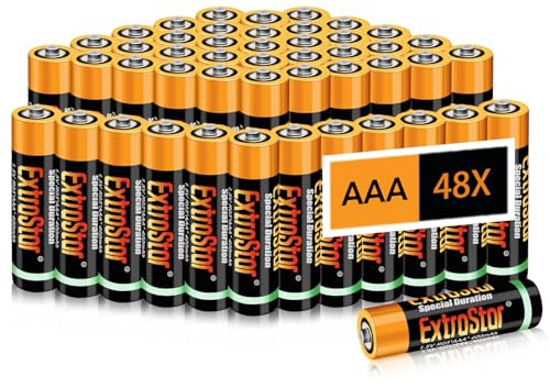EXTRASTAR Zink-Carbon-Batterien AAA 1,5V (48 Stück) – Hochleistungsbatterien mit 400 mAh, Lange Haltbarkeit, Ideal für Haushalt, Spielzeug und Elektronik – Inklusive Aufbewahrungsbox