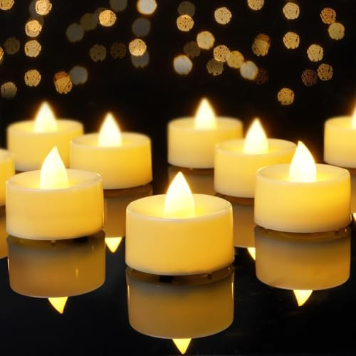 AMAGIC 12 Stück batteriebetriebene Teelichter Kerzen, flammenlose LED-Teelichter für Halloween, Hochzeit (warmweiß)