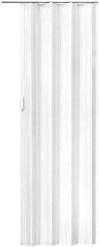 tectake® Schiebetür Komplettset, Lamellentür, Falttür, Tür 80x203 cm, Raumtrenner mit Laufschiene, Vorhang gegen Zugluft, Klapptür als Kälteschutz, Schallschutz, Holz Optik - Weiß