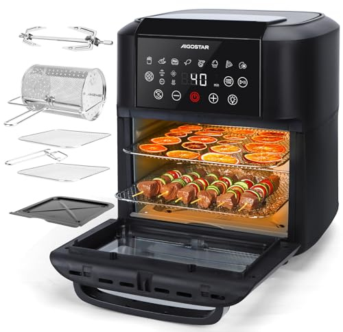 Aigostar Heißluftfritteuse 12L Heißluftofen Backofen, 1700W Mini-Backofen mit 7 Zubehör,LED-Display Vorheizen&Warmhalten,Obst Dehydrator,8 Programme, Air Fryer Fritteuse ohne Öl
