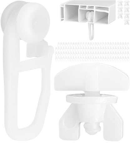 Gardinenröllchen für Innenlaufschienen, 128 Stück, Standard Ø 8 mm Rolle, Set mit 8 Gardinen Feststeller, in Weiß, Vorhang Röllchen, Faltengleiter für Vorhangschiene, Gardinenschiene, Gardine Gleiter
