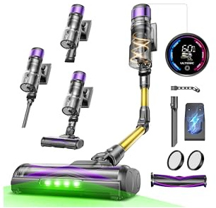 Ultenic U20 Akku Staubsauger, 55000Pa/ 600W/60Min Staubsauger Kabellos Mit Selbststehendes Design, Flexibles Biegegelenk, GreenEye-Technologie, Anti-Tangle Bodenbürste für Hartböden Teppiche Tierhaare