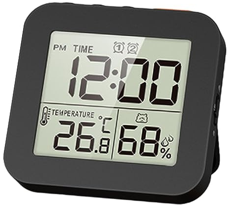 MagiDeal Badezimmeruhr, digitaler Duschtimer für Badezimmer, Wanduhr mit Alarm, Touchscreen, wasserdicht, tragbar, Innenthermometer, Hygrometer, Schwarz