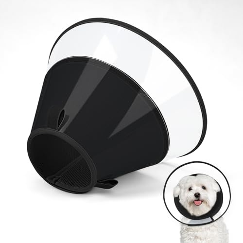 Supet Hundekegelhalsband mit weichem Polster, transparentes Elizabeth-Genesungshalsband für Hunde, um das Lecken nach Operationen, Kastration und Verletzungen zu stoppen(Black-XS)