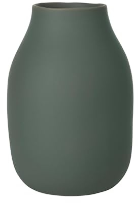 blomus -COLORA- Vase L aus Steingut, Agave Green, hergestellt in hochwertiger Handarbeit, elegante dekorative Tischvase, flächenschonende Dekoration (H / B / T: 20 x 14 x 14 cm, Agave Green, 65704)