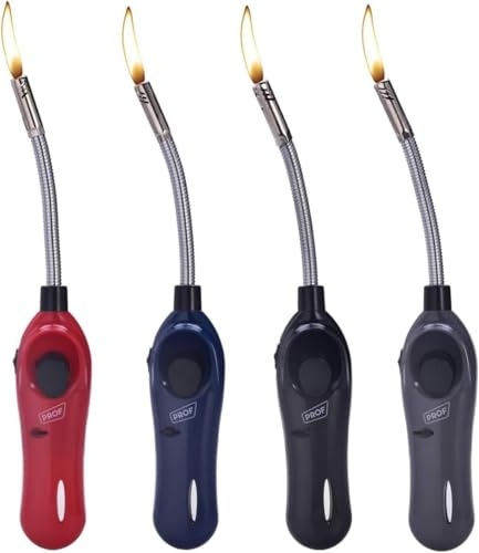 4X VANI Feuerzeug Kerzenanzünder biegsam flexibel Gas XXL Stabfeuerzeug 28 cm lang nachfüllbar + gratis 1 x Feuerzeug, Modern, Schwarz