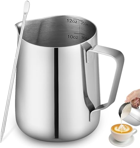 ​ISHEWUDU Milchaufschäumer Krug 350ml mit Latte Art-Stift, Edelstahl Milchkännchen für Kaffeemaschine und Barista, Kaffee Milchkännchen-Set für Latte Art, Cappuccino, Heimgebrauch ​