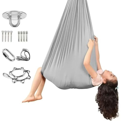 tylxayoxa Aerial Yoga Hängematte Set, Aerial Yoga Swing Air Fliegen, Nestschaukel, Yoga-Schaukel Hammock Swing 200 Kg Max. Tragfähigkeit Mit Beschläge, Anti-Gravity-Übungen(Grau,150x280CM/59x110in)