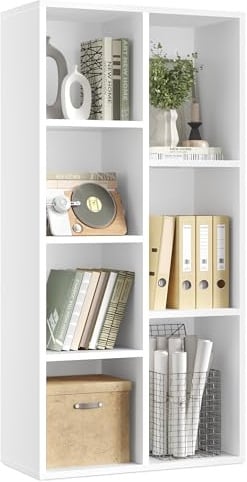 VASAGLE Bücherschrank, Bücherregal, mit 7 Fächern, Büroregal, Würfelregal, Standregal, für Wohnzimmer, Schlafzimmer, Büro, Kinderzimmer, weiß LBC27WT