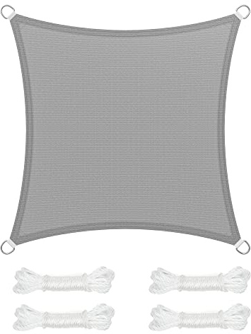 SONGMICS Sonnensegel 3 x 3 m, luftdurchlässig, UV-Schutz, HDPE Kunststoff | Sonnenschutz aus reißfestem HDPE-Kunststoff, rechteckig, 2 m Seile, Garten, Balkon, Grau, SHELD Kollektion GSS33QY