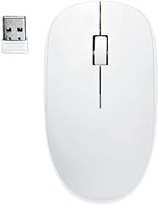 apm Myra Optische Maus, kabellos, 2,4 GHz, Weiß, USB-Empfänger, beidhändig, flach, 1000 DPI, Batterie im Lieferumfang enthalten, kompatibel mit PC Mac Laptop, 200023