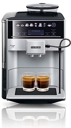Siemens Kaffeevollautomat EQ6 plus s300, Milchsystem, 11 Getränke, automatische Reinigung des Milchsystems, Keramikmahlwerk, großes Touchdisplay, Silber, TE653501DE