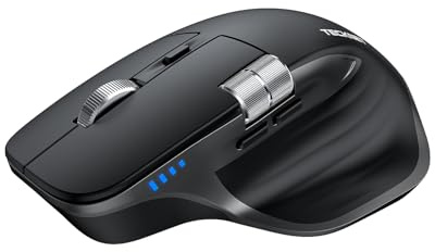 TECKNET Bluetooth kabellose Maus(BT 5.3/5.0+2,4G), Seitliches Mausrad, Wiederaufladbare Maus Ergonomisches, Geräuschloses Klicken 4800 DPI, 7 Tasten, für Mac OS,Windows, Schwarz
