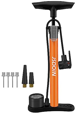 Jsdoin Luftpumpe Fahrrad-Standpumpe mit Manometer,Standluftpumpe, Fahrradpumpe Hochdruck 160 PSI,Luftpumpe für Alle Ventile (Orange)
