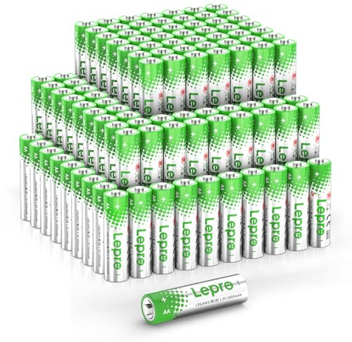 Lepro AA Batterien, 100 Stück, Alkaline Batterie AA mit 1.5V - Langlebig, Leistungsstark & Auslaufsicher, Ideal für Fernbedienungen, Spielzeug, Uhren, Taschenlampe UVM