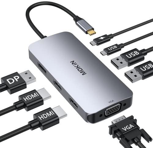 MOKiN Dockingstation Laptop 2 Monitore 8 en 1 USB C Adapter Hub Dual HDMI | Dock USB C to 2 HDMI+Display Port+VGA+100W PD+2 USB A 2.0+USB C 2.0 Ports für Dell XPS, HP, Lenovo