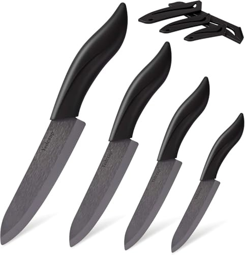 Keramikmesser Set 4 - Sehr scharf Gemüsemesser Gute Handhabung küchenmesser klein, Enthält ein 7.6cm Schälmesser, ein 10cm Obstmesser, ein 12.7cm Universalmesser, ein 15.2cm Kochmesser (Schwarz)