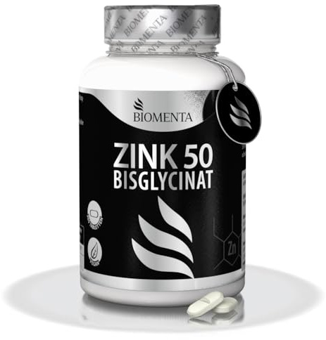 BIOMENTA Zinkbisglycinat 365 Tabletten hochdosiert I Veganes Zink Supplement für Immunsystem, Haut, Haare & Nägel * I Essentieller Mineralstoff mit praktischer Bruchkerbe I Made in Germany