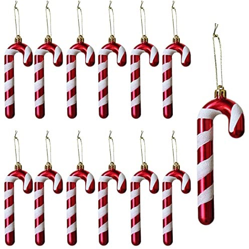 Herzwild 12pcs Weihnachtsbaumschmuck Zuckerstangen zum Hängen Weihnachtsdeko Anhänger Zuckerstange Ornamente Xmas Tree Hanging (white-red)