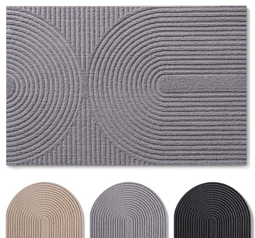 Blumtal Fußmatte 40x60 cm - rutschfeste Schmutzfangmatte - Fußabtreter mit Muster - Fußmatten Haustür - Türmatte aus Polyester - Fußmatte innen/Schmutzfangmatte außen/Türvorleger Hellgrau
