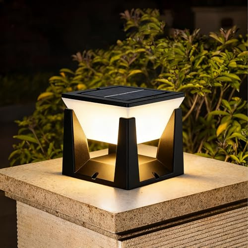 ACMHNC Sockelleuchte außen Solar, Pollerleuchte Außen, IP65 Wasserdicht, Garten Außenlampe Stehend in Schwarz, 3000K, Gartenlampe für Einfahrten, Pfosten, Patio