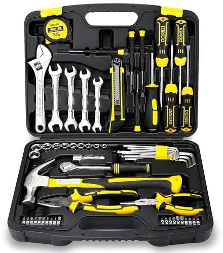 DOWELL 61-teiliger Werkzeugsatz Mechaniker Werkzeugsatz Steckschlüsselsatz Autoreparatur Haushaltsreparatur Handwerkzeugsatz mit Kunststoff-Werkzeugkasten Aufbewahrungskoffer