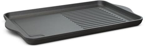 Große Aluguss Grillplatte Induktion 49x29 cm I Beschichtete Bratplatte Induktionskochfeld I Grill Grillaufsatz für Herdplatte I Herd Plancha antihaft I Induktionsfähige Grillpfanne I Steakpfanne