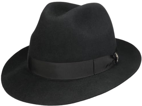 Borsalino Marengo Haarfilz Bogarthut Haarfilzhut Fedora Herrenhut Damen/Herren - Made in Italy Wollhut Filzhut mit Ripsband Frühling-Sommer Herbst-Winter - 58 cm schwarz