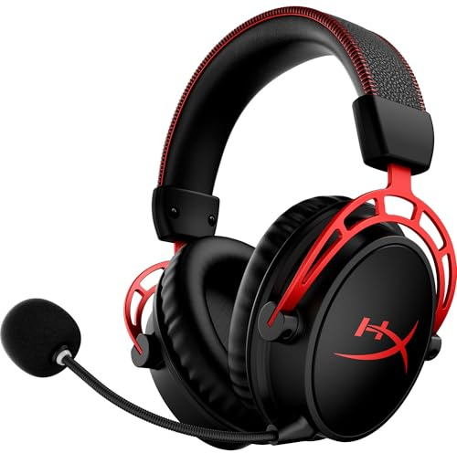 HyperX Cloud Alpha Wireless Gaming-Headset , 300h Akkulaufzeit, DTS Headphone mit 3D Audio, Dual Chamber Treiber, 2,4 GHz kabellos, Abnehmbares Mikrofon mit Geräuschunterdrückung, Schwarz-Rot