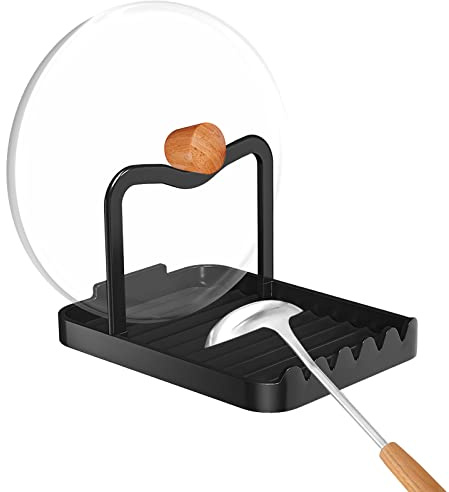 Topfdeckelhalter Löffelablage Topfdeckelablage Topfdeckelständer Kochlöffelablage aus Aluminium Topfdeckel Tropfablage Kochbesteck Ablage Abtropfschale für Küche Topfdeckel und Löffel