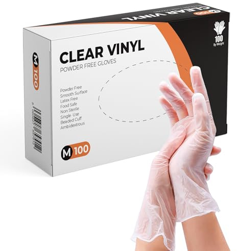 PRAIMA 100 Stück Einweghandschuhe - Transparente Vinylhandschuhe, Einmalhandschuhe Latexfrei und Puderfrei, Vinyl Handschuhe Einweg für Küche, Reinigung und Lebensmittel