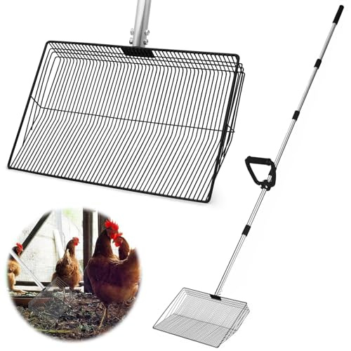 Extra große Haustierkotschaufel, 173 cm Verstellbar, 38 cm Breite Metall-Mistschaufel mit D-Griff, Robuste Stallschaufel für Hühnerstall, Kaninchenstall, Hundehütte und Garten - kein Biegen