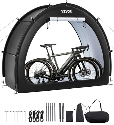 VEVOR Fahrradzelt, 1 bis 2 Fahrräder, geräumige Fahhrradgarage mit belüftetem Fenster, fächerförmige Fahrradschuppe mit hochfestem Fiberglas & Doppelreißverschlüssen, 1706x2011x792 mm