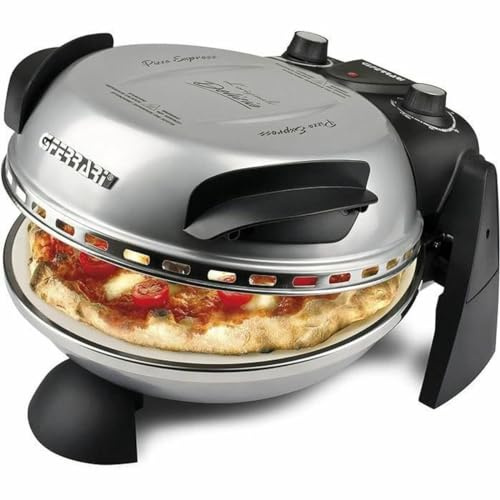 G3 Ferrari elektrischer Pizzaofen Delizia G1000606 silber, bis 400 Grad mit feuerfestem Naturstein/Pizza und Fladen uvm. in 3 Minuten/auch für Tisch und Garten, 33.5 x 20 x 35 (L x H x P) cm