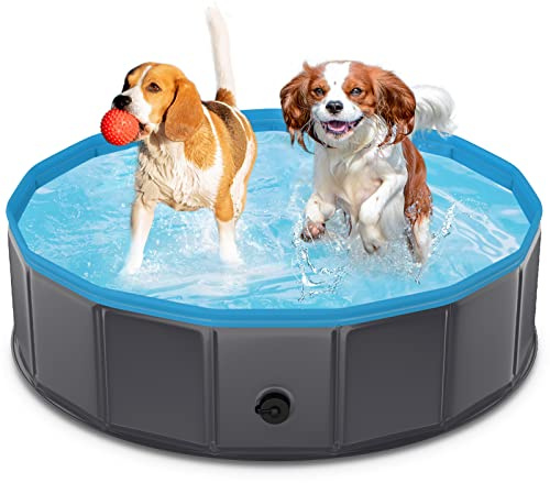 TENXSNUG Hundepool fur Große Hunde, Faltbare Hund Schwimmbecken Hundebadewanne, rutschfest Dog Pool Planschbecken für Kinder und Hunde, Dunkelgrau, 80 x 20 cm