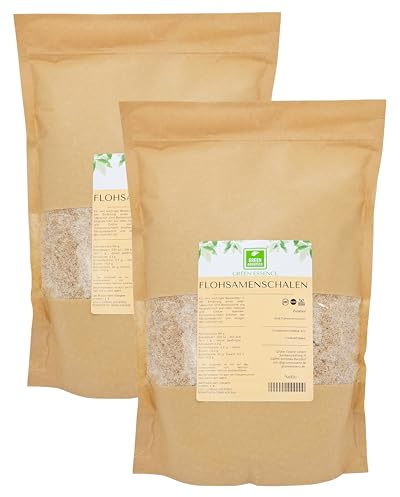 Flohsamenschalen 1 kg (2X500g) - natürliche Ballaststoffe von der Grünen Essenz - Flohsamenschalen gemahlen - vegan - Low Carb - Ballaststoffreich - ohne Zusätze - Ersatz für Mehl in Keto-Diät