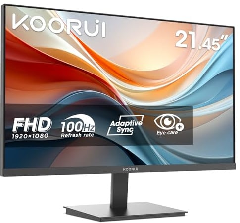 KOORUI E2212F 21.45 Zoll Monitor, FHD 1920 x 1080 100Hz PC Monitor, Adaptive Sync HDMI 1.4, Eye Care Bildschirm, -5° bis 15° neigbar, VESA 100 x 100mm