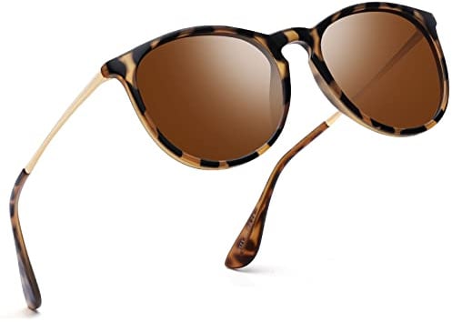 kunchu Sonnenbrille-Damen-Polarisierte-Sonnenbrille-Rund-UV400-im-Retro-Sonnenbrille-für-Damen & Herren Schutz Vintage braun