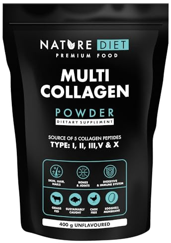Nature Diet Multi Collagen Pulver Geschmacksneutral - Kollagen Peptide Type: I, II,III, V & X, 400G