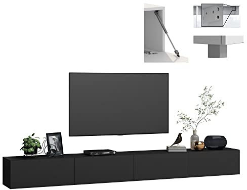 4housedesign® TV Board Lowboard Hängend | Fernsehschrank tv Sideboard Wohnzimmer | Lowboard Wohnzimmer fernsehregal tv Board Hängend tv Shrank tv 55 Zoll - TV Lowboard Schwarz Mat 240cm